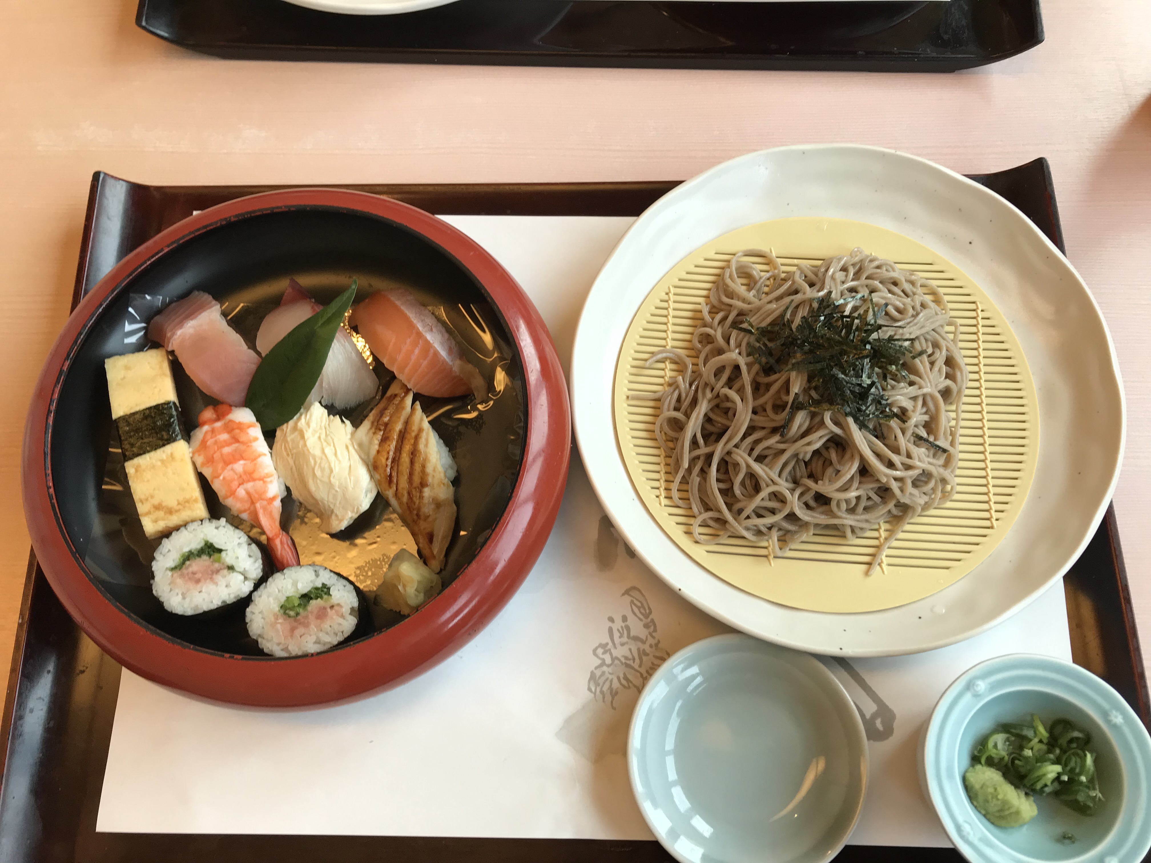 A variety of fish with soba.